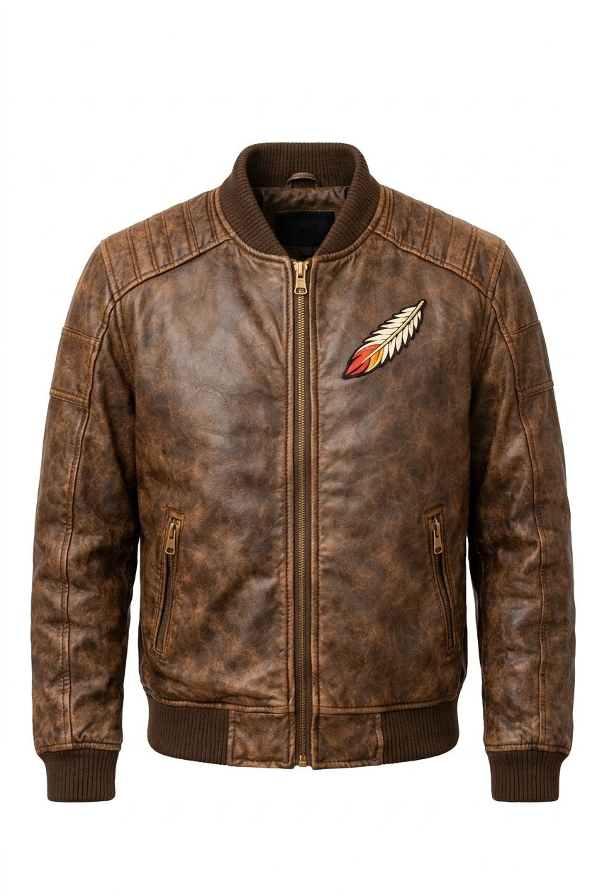Men's Print Jackets MP009 Born Free Eagle Vintage Leather Bomber Jacket - Patriotic Bald Eagle Flight Jacket