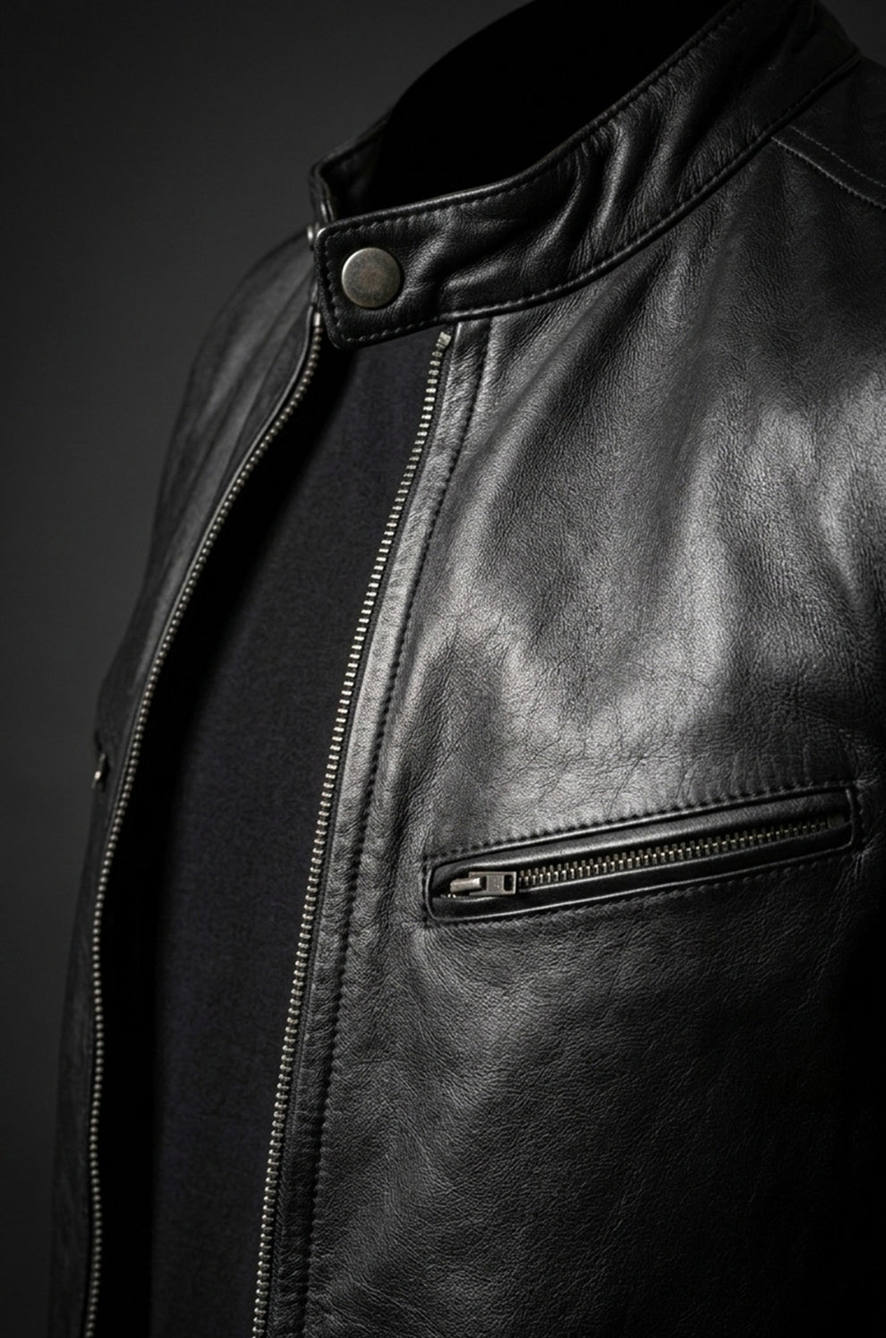 Cafe Racer Genuine Leather Men's Biker Jacket Black Motorcycle Coat