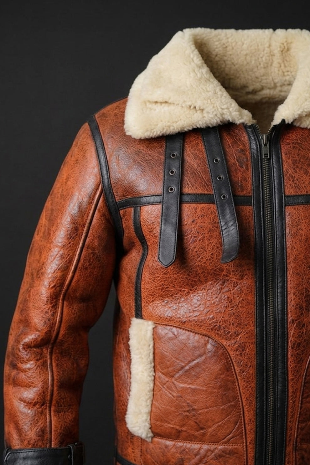 Aviator Jackets\B032 Men Aviator Real Leather Shearling Jacket Brown