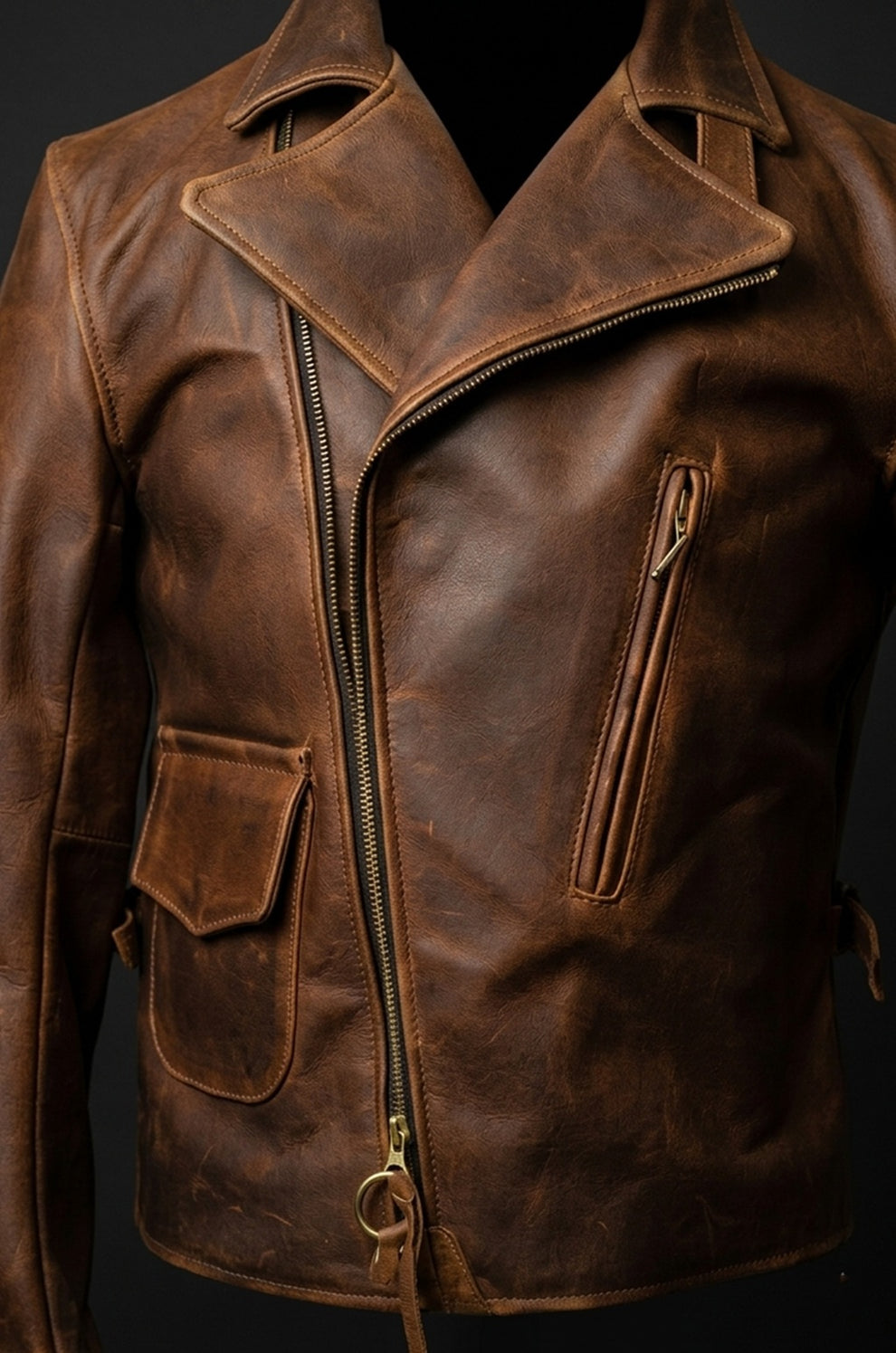 Men's Movies Jackets\MMJ15 Men's Captain America The First Avengers Distressed Brown Army Style Biker Jacket