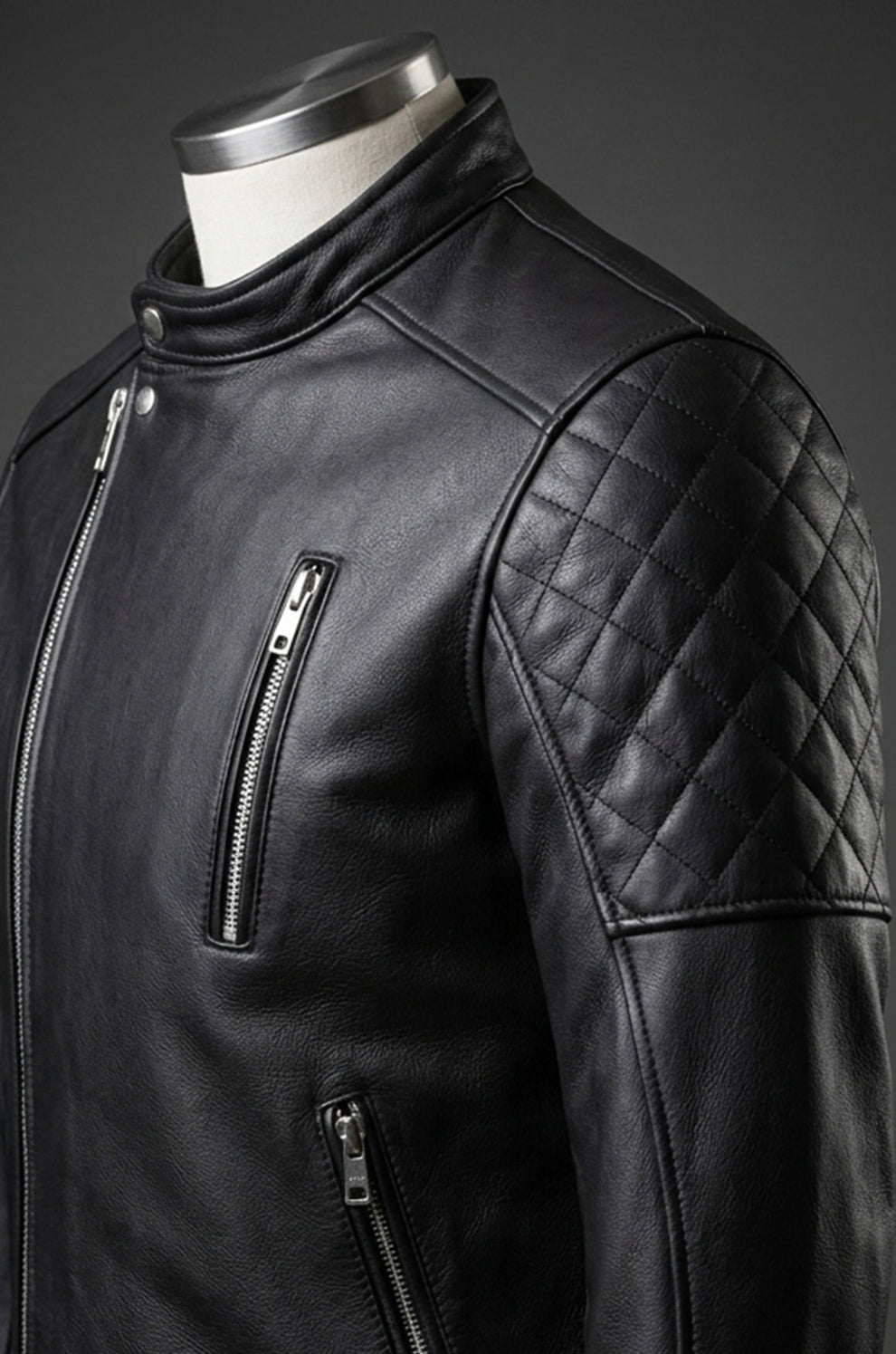 Men Biker Real Leather Jacket Black - Cafe Racer Jacket