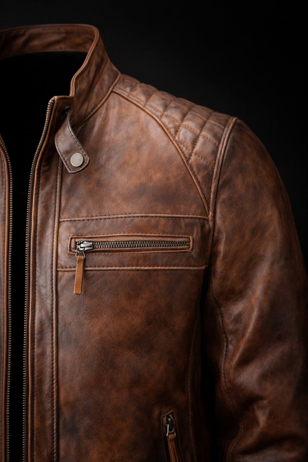 Men's Biker Quilted Brown Vintage Distressed Motorcycle Jacket