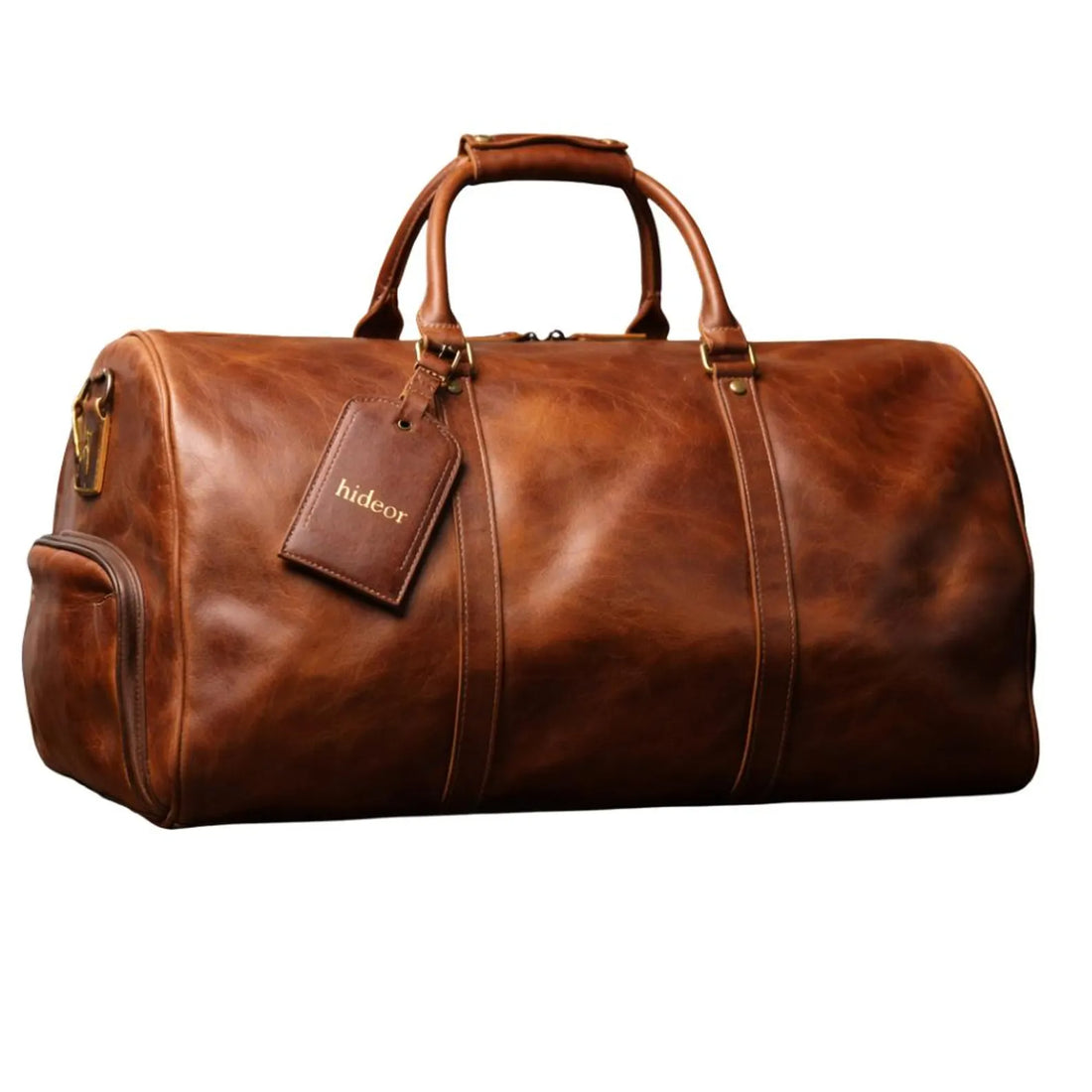 Handmade Western Style Leather Duffle Bag Vintage Brown Cowhide Travel Bag