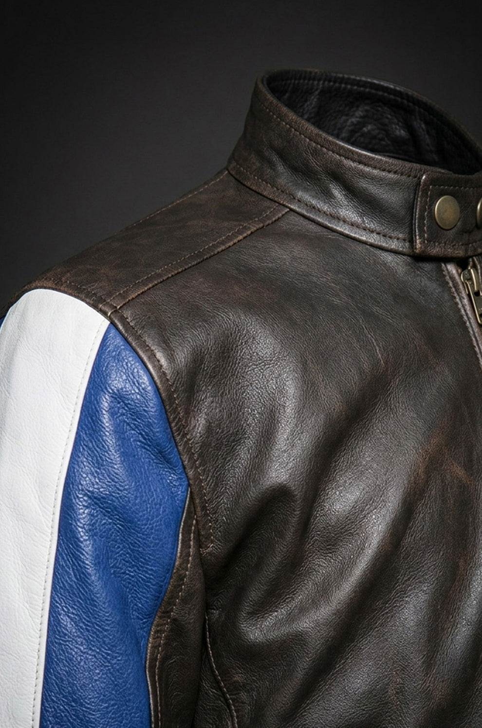 Men's Genuine Leather Cafe Racer Brown France Flag Jacket