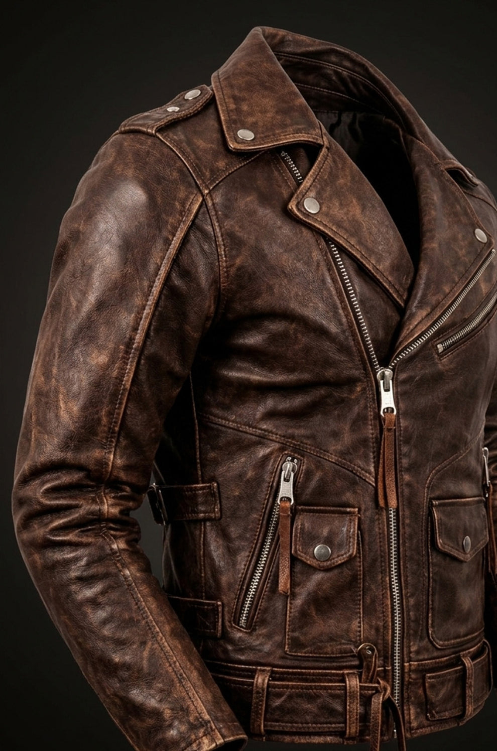 Men Army Style Brown Vintage Motorcycle Real Leather Biker Classic Jacket