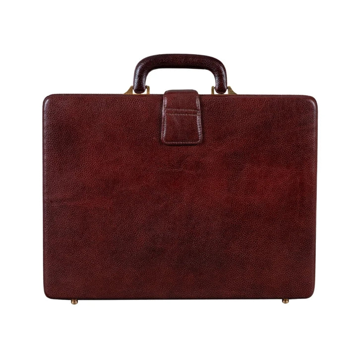 Executive Men's Leather Attache Briefcase BrownCherry Red