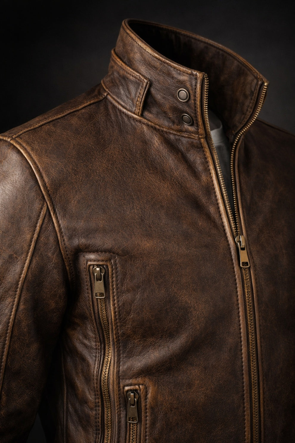 Cafe Racer Stylish Distressed Brown Biker Vintage Real Leather Men's Jacket
