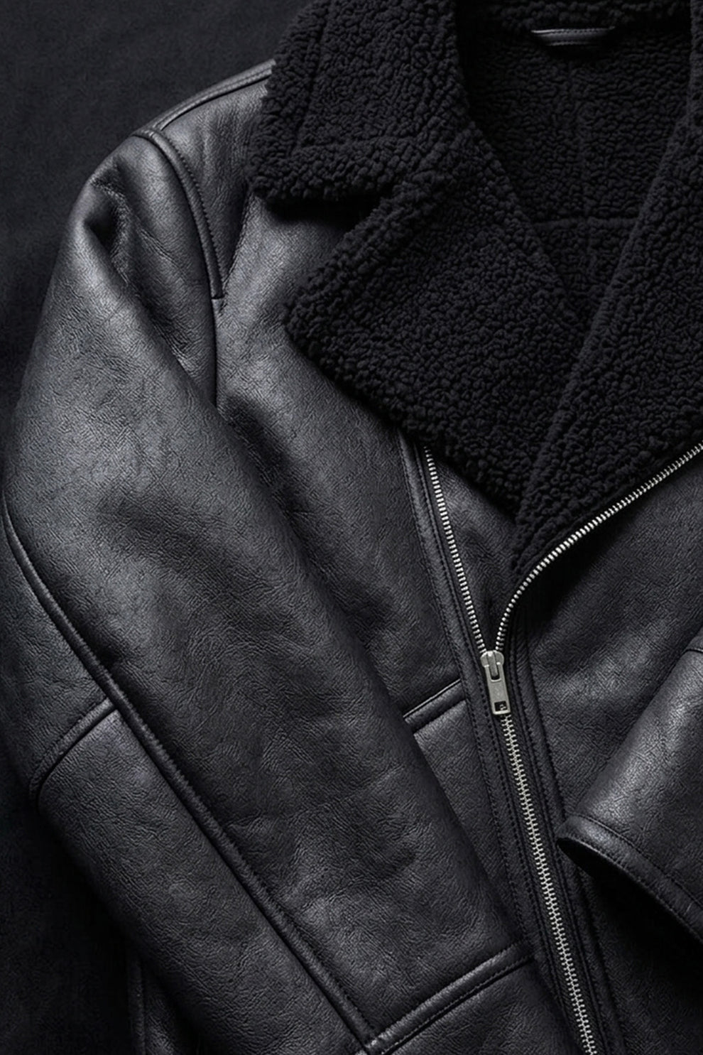 Aviator Jackets\B030 Men Real Leather Aviator Jacket Black Sheep shearling Fur Collar