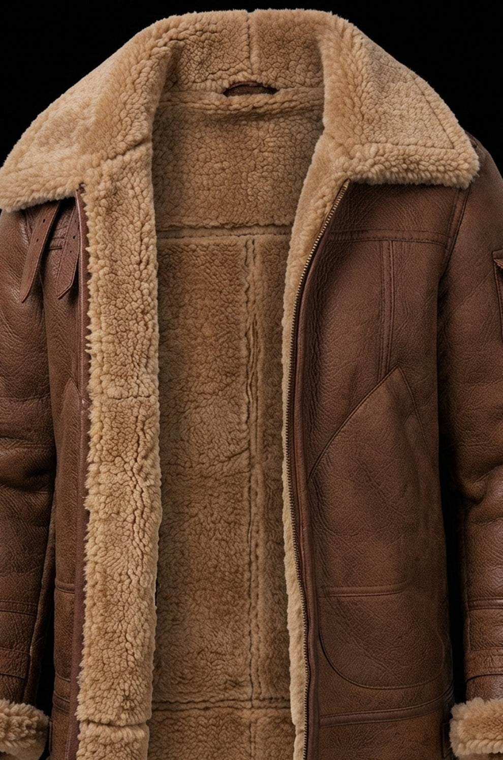 Aviator Jackets\B035 Men B3 Real Leather Aviator Bomber WW11 Shearling Jacket Black & Brown