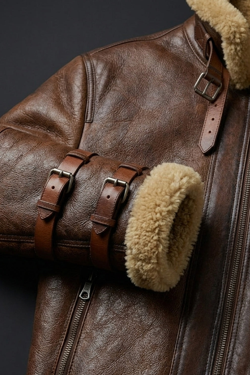 Aviator Jackets\B021 Men's Real Shearling Sheepskin Leather Pilot Aviator Flying Jacket