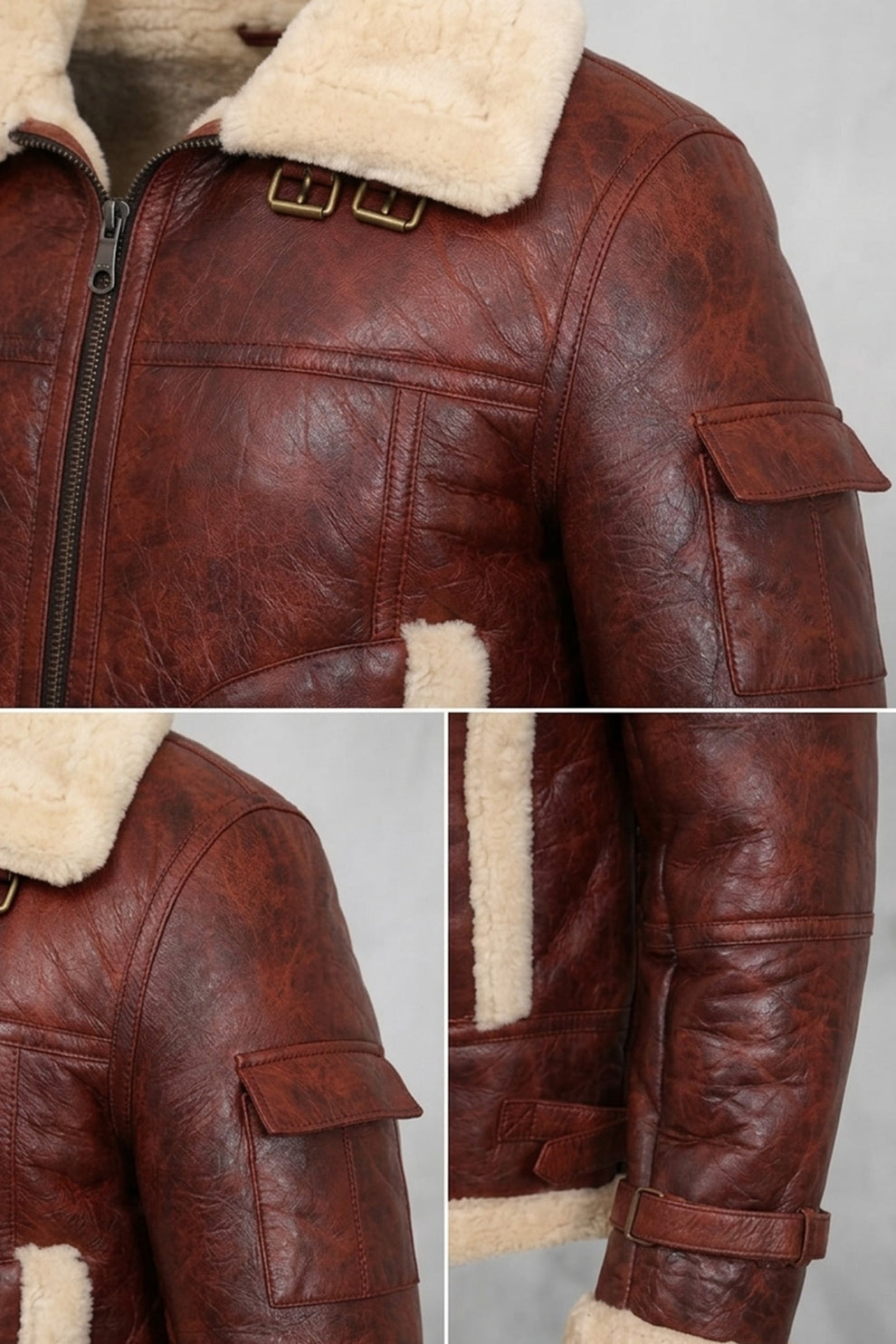 Aviator Jackets\B019 RAF Men's B3 Aviator Real Leather Fur Shearling Winter Brown Jacket