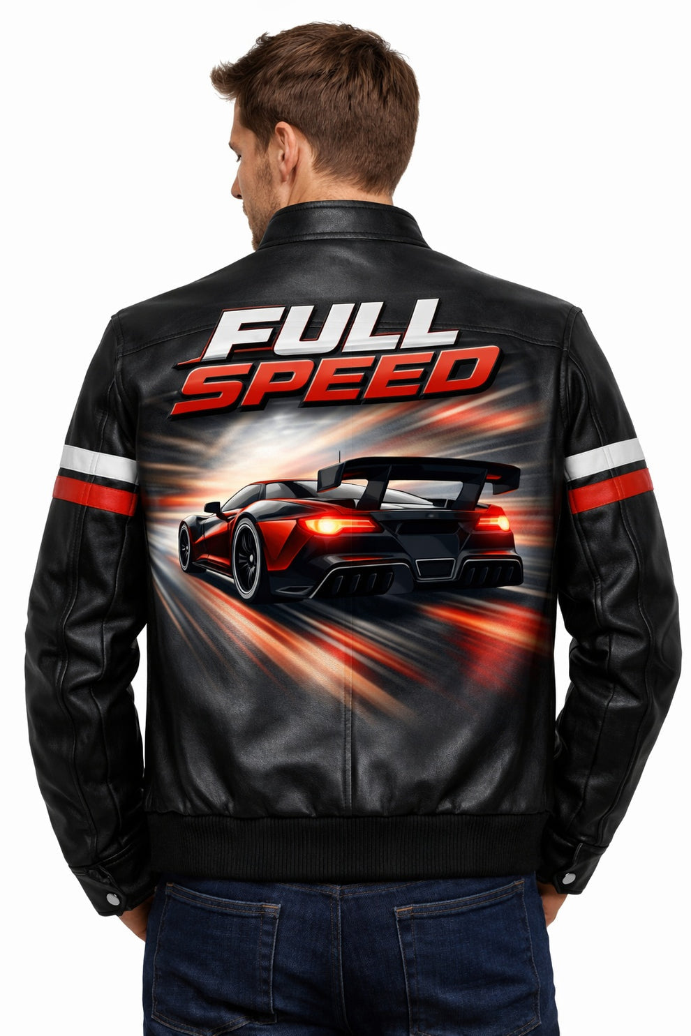 Men's Print Jackets\MP006 Full Speed Supercar Racing Leather Jacket - Modern Street Racer Design