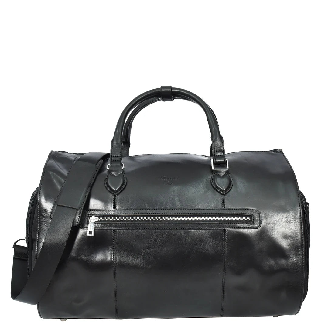 Real Leather Garment Suit Carrier 2-in-1 Holdall Duffel Travel Bag Ludlow Black