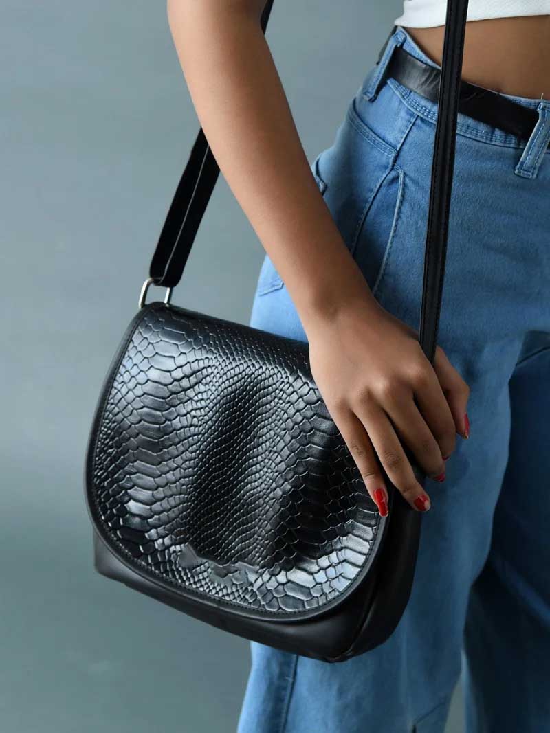 The Croco Satchel- Black