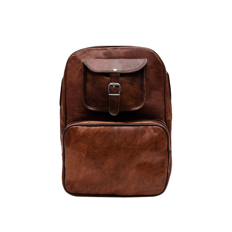 Vintage Brown Leather Backpack Front View