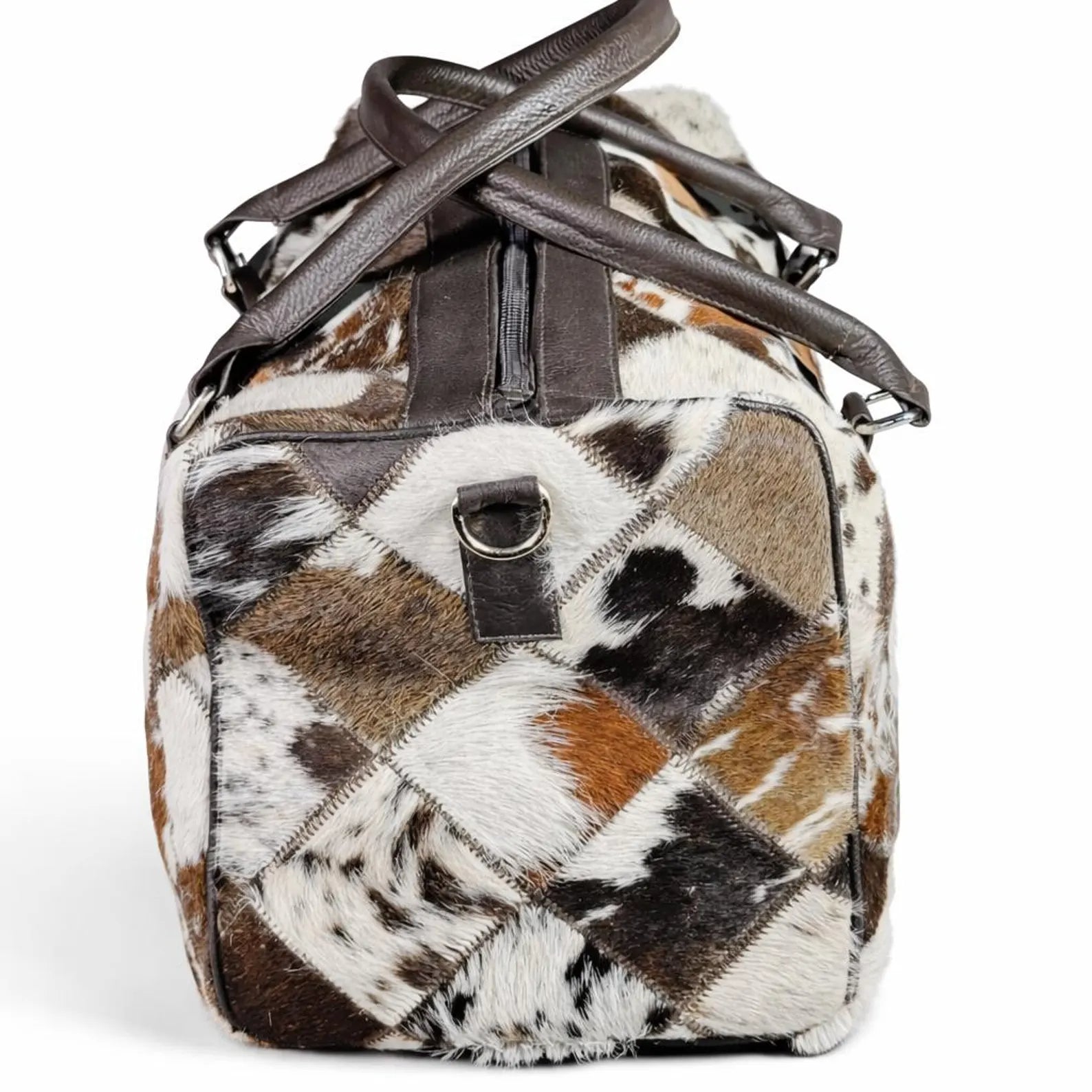 Handmade Cowhide Patchwork Duffle Bag Western Style Leather Travel Bag1