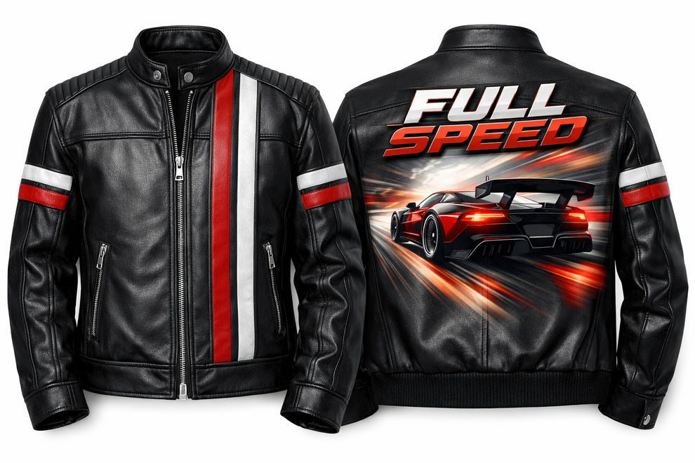 Men's Print Jackets\MP006 Full Speed Supercar Racing Leather Jacket - Modern Street Racer Design