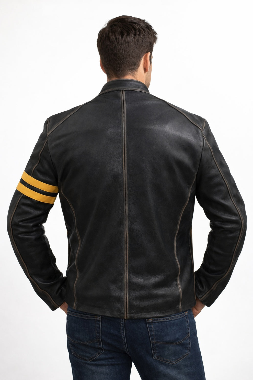 Biker Support Distressed Café Racer Men Black Retro Leather Jacket with protectors