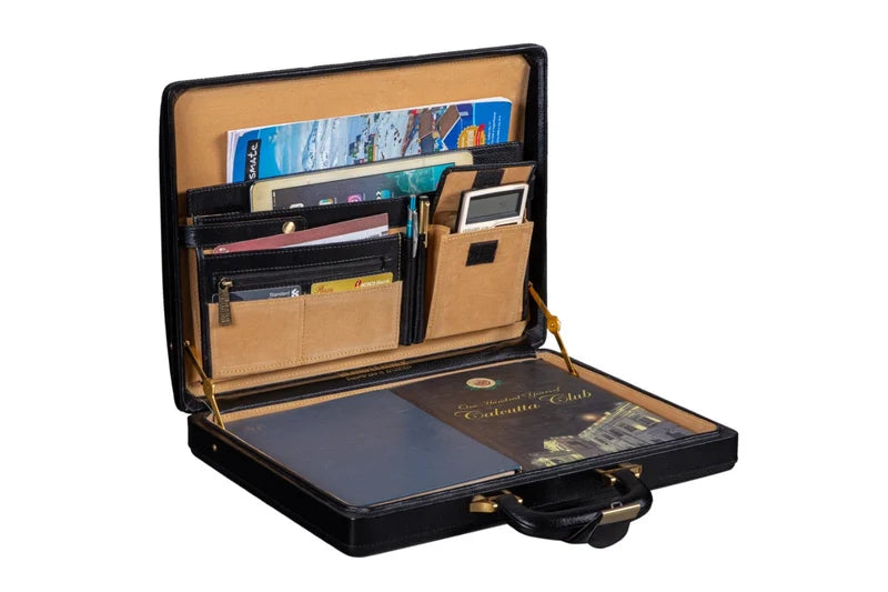 Leather Executive Men's Leather Attache Briefcase  Black