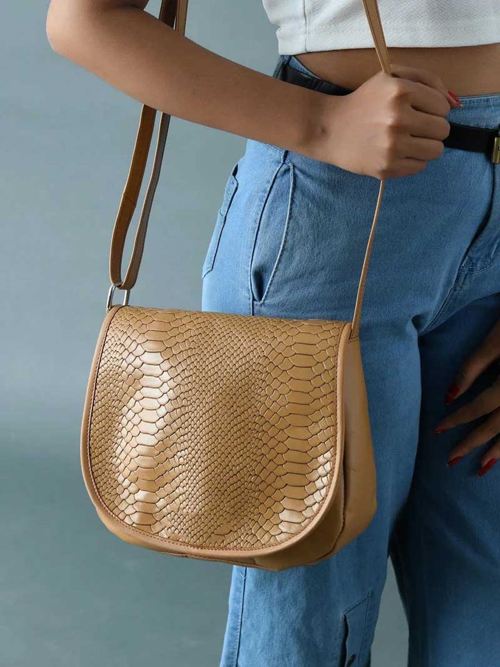 The Croco Satchel- Beige