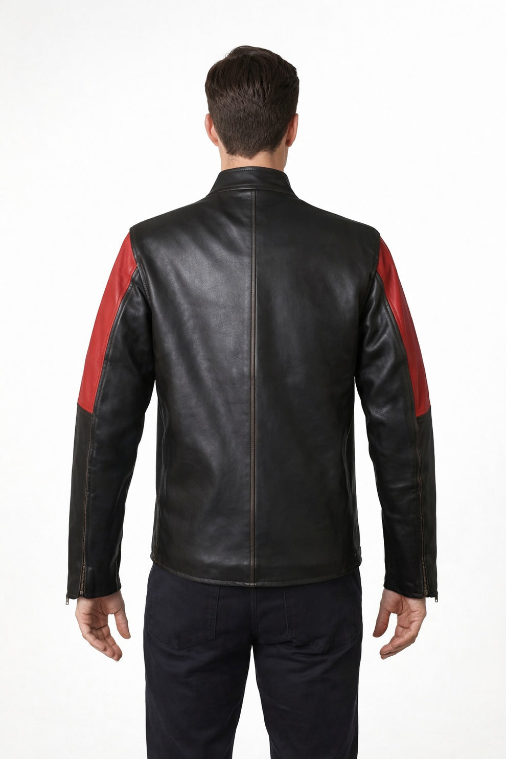 Men's Genuine Leather Cafe Racer Brown France Flag Jacket