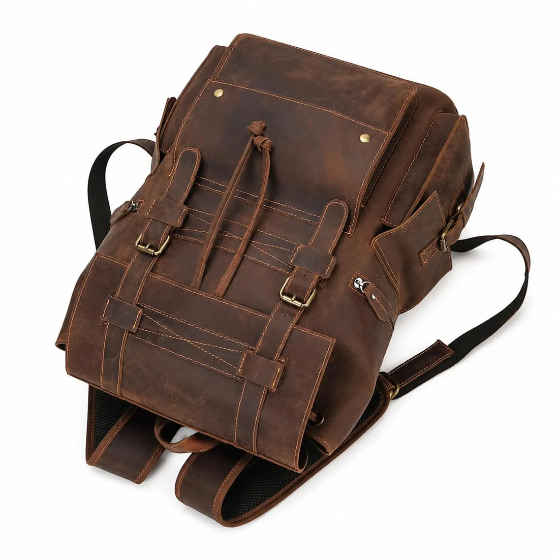 Large Handmade Crazy Horse Leather Backpack, Vintage Rucksack Travel Bag