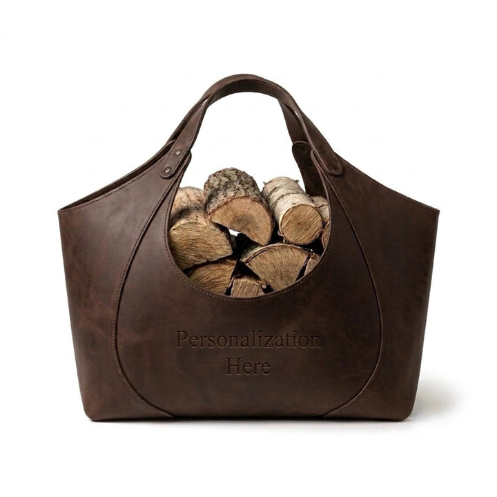 Custom Engraved Leather Log Tote & Firewood Basket
