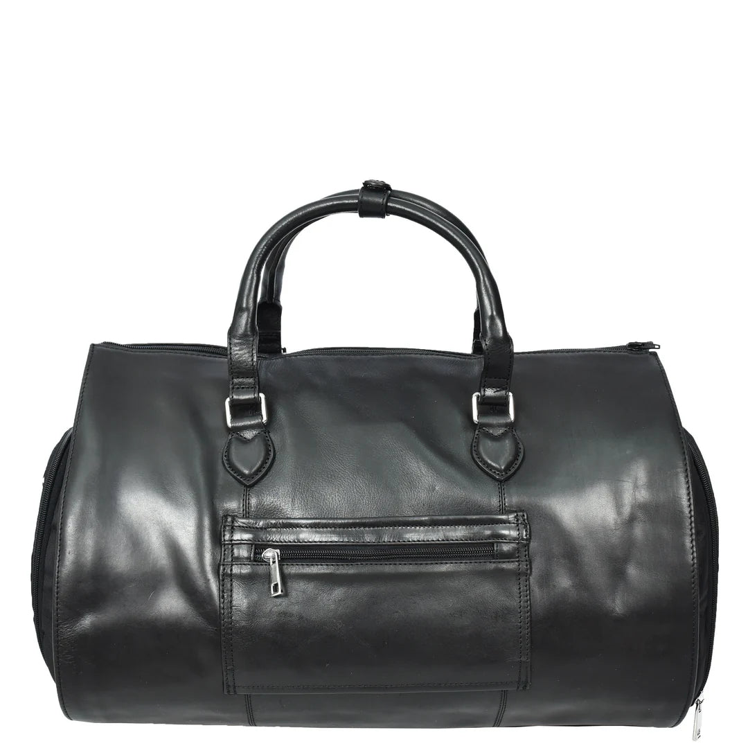 Real Leather Garment Suit Carrier 2-in-1 Holdall Duffel Travel Bag Ludlow Black
