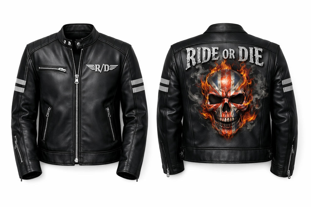 Men's Print Jackets\MP011 Ride or Die Union Jack Skull Leather Jacket - British Biker Edition