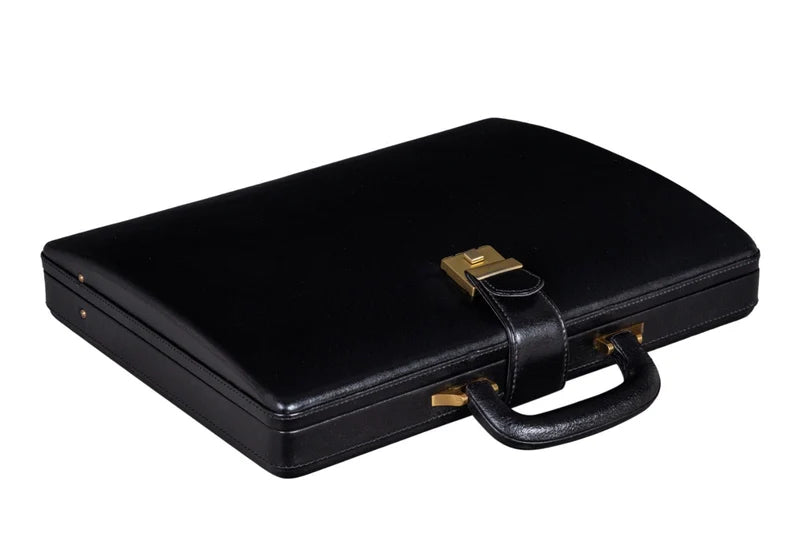 Leather Executive Men's Leather Attache Briefcase  Black