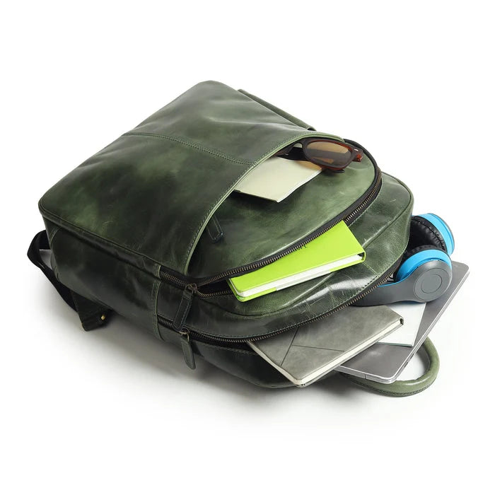Luxury Italian Leather Backpack, Green
