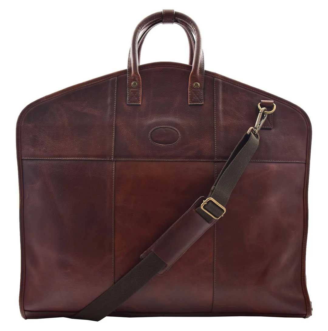 Real Leather Suit Carrier Large Capacity Travel Garment Bag Oxford Brown