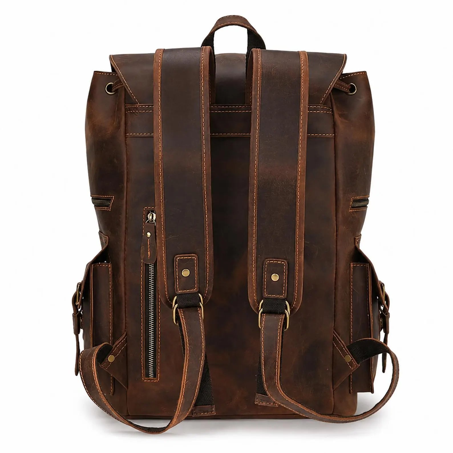 Large Handmade Crazy Horse Leather Backpack, Vintage Rucksack Travel Bag