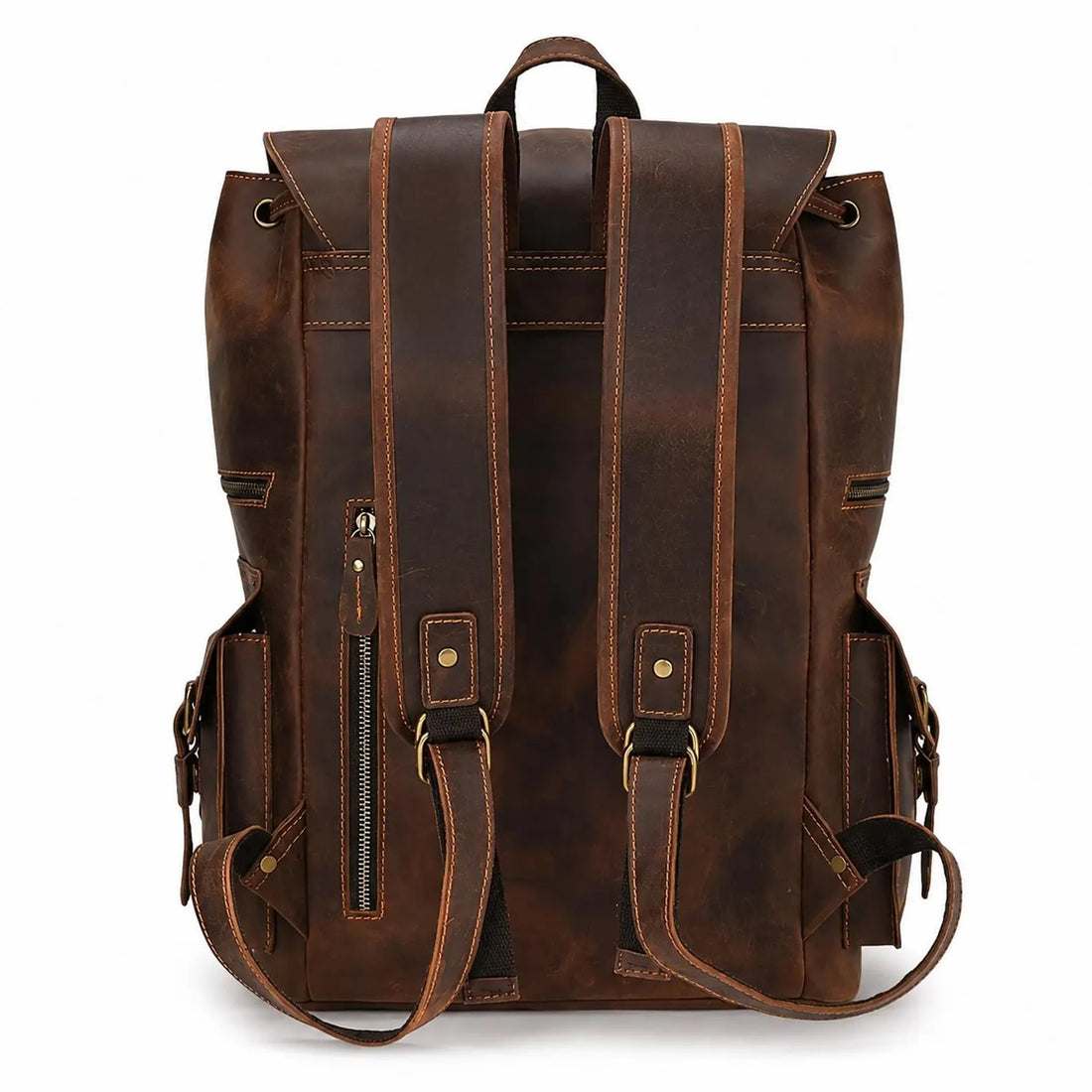 Large Handmade Crazy Horse Leather Backpack, Vintage Rucksack Travel Bag