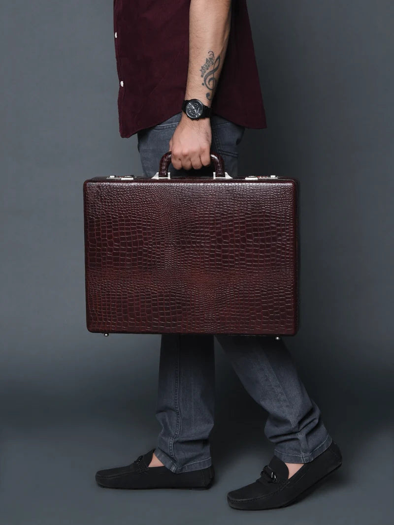 Executive Croco Leather BriefcaseSuitcase- Brown