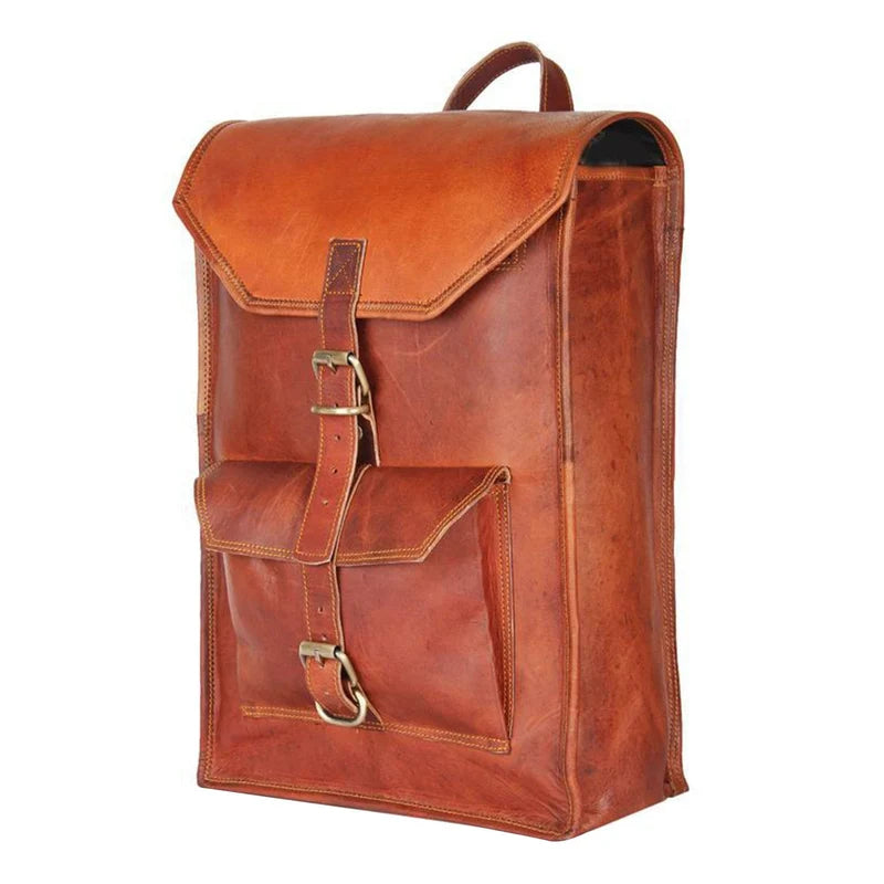 Vintage Brown Leather Backpack Front View
