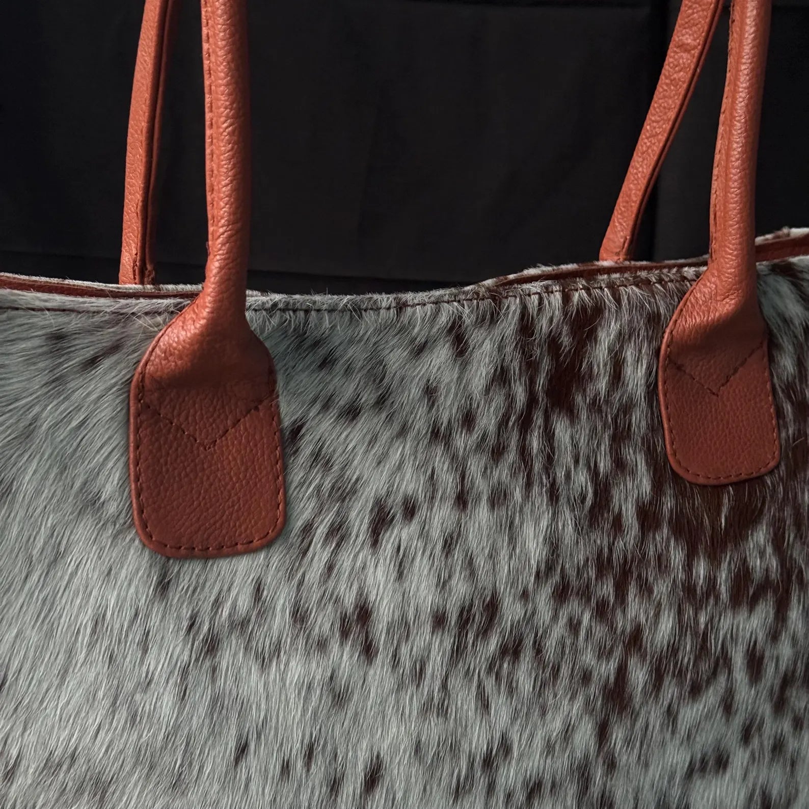 Cowhide Leather Tote Bag Western Style Hair-on Handbag