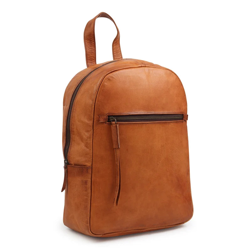 Vintage Brown Leather Backpack Front View