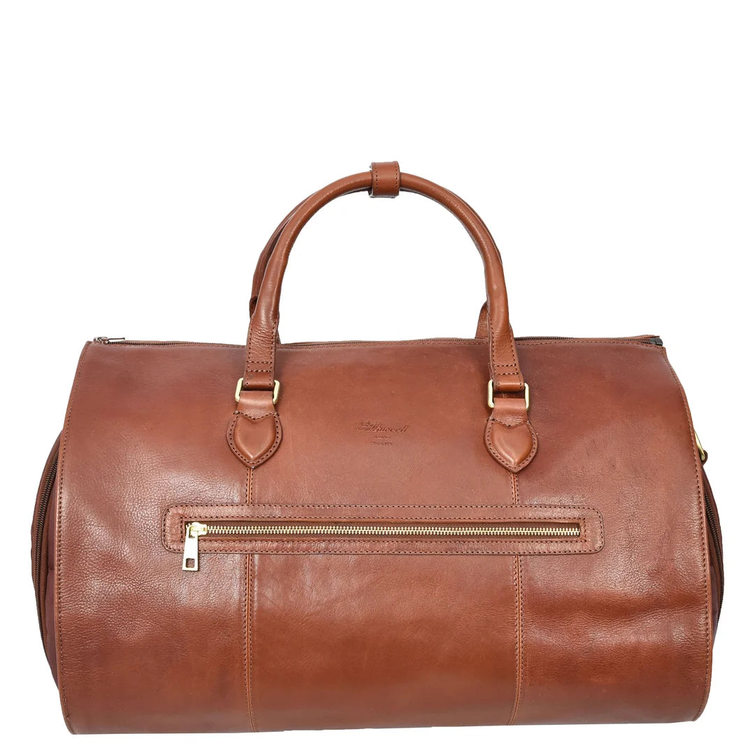 Real Leather Garment Suit Carrier 2-in-1 Holdall Duffel Travel Bag Ludlow Tan