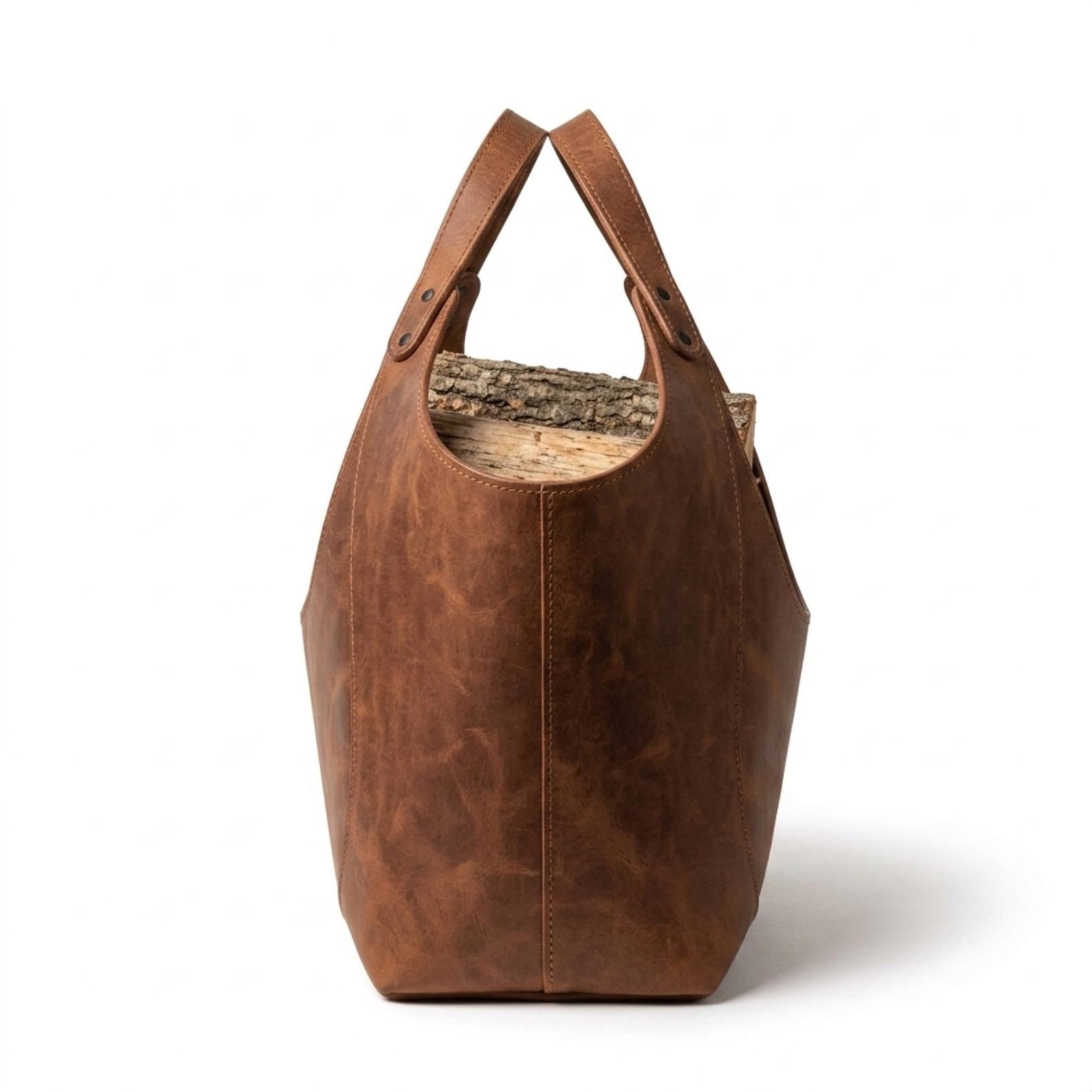 Personalized Leather Log Carrier, Firewood Basket, Wood Holder, Fireplace Log Tote, Name Engraved Firewood Carrier, Christmas Gift