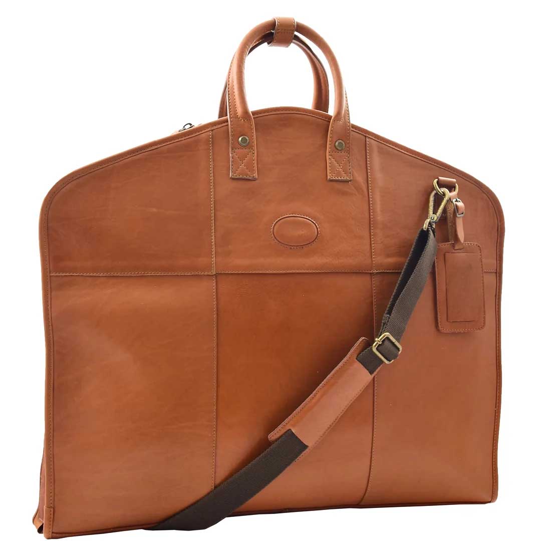 Real Leather Suit Carrier Large Capacity Travel Garment Bag Oxford Tan