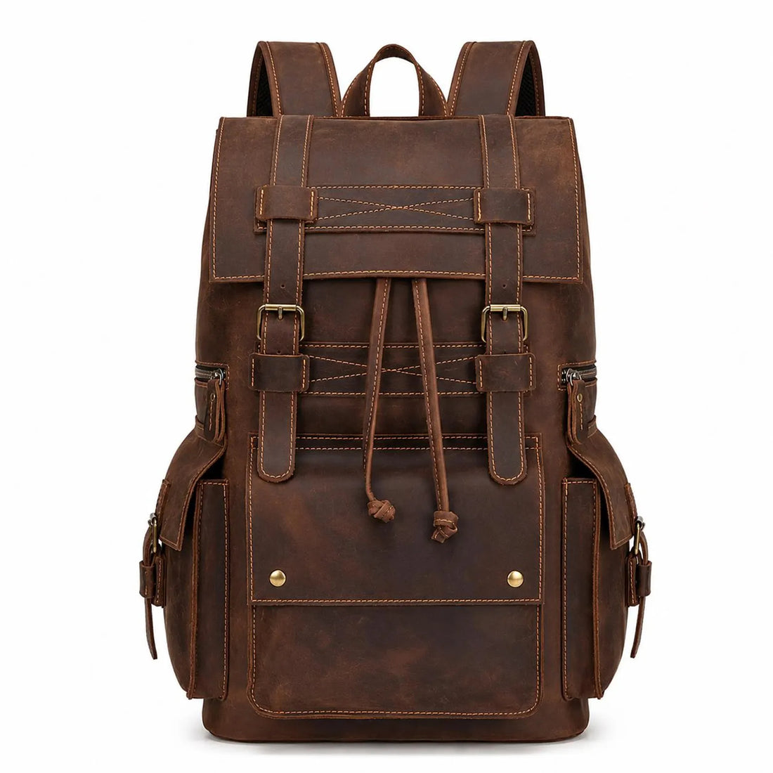 Large Handmade Crazy Horse Leather Backpack, Vintage Rucksack Travel Bag