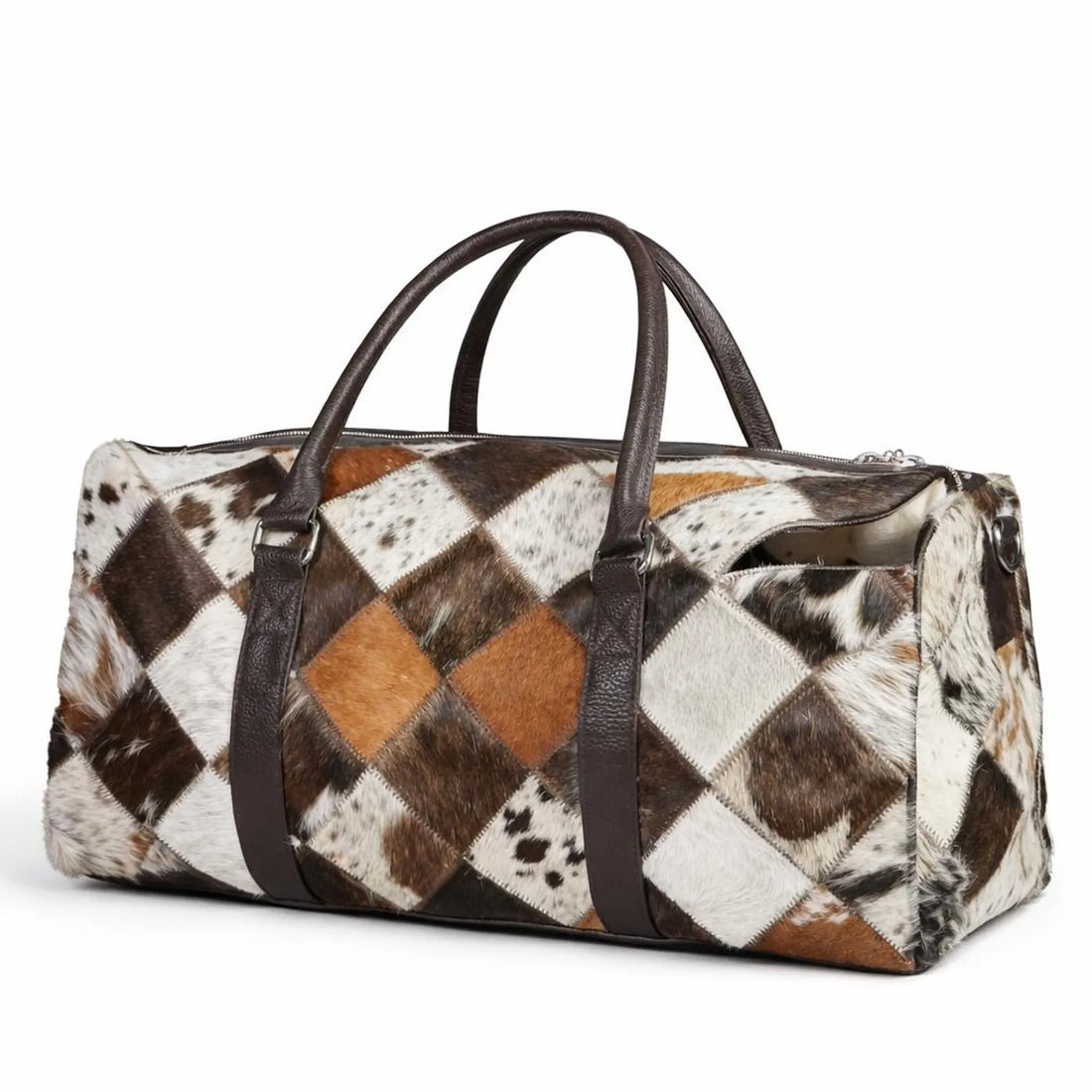 Handmade Cowhide Patchwork Duffle Bag Western Style Leather Travel Bag1