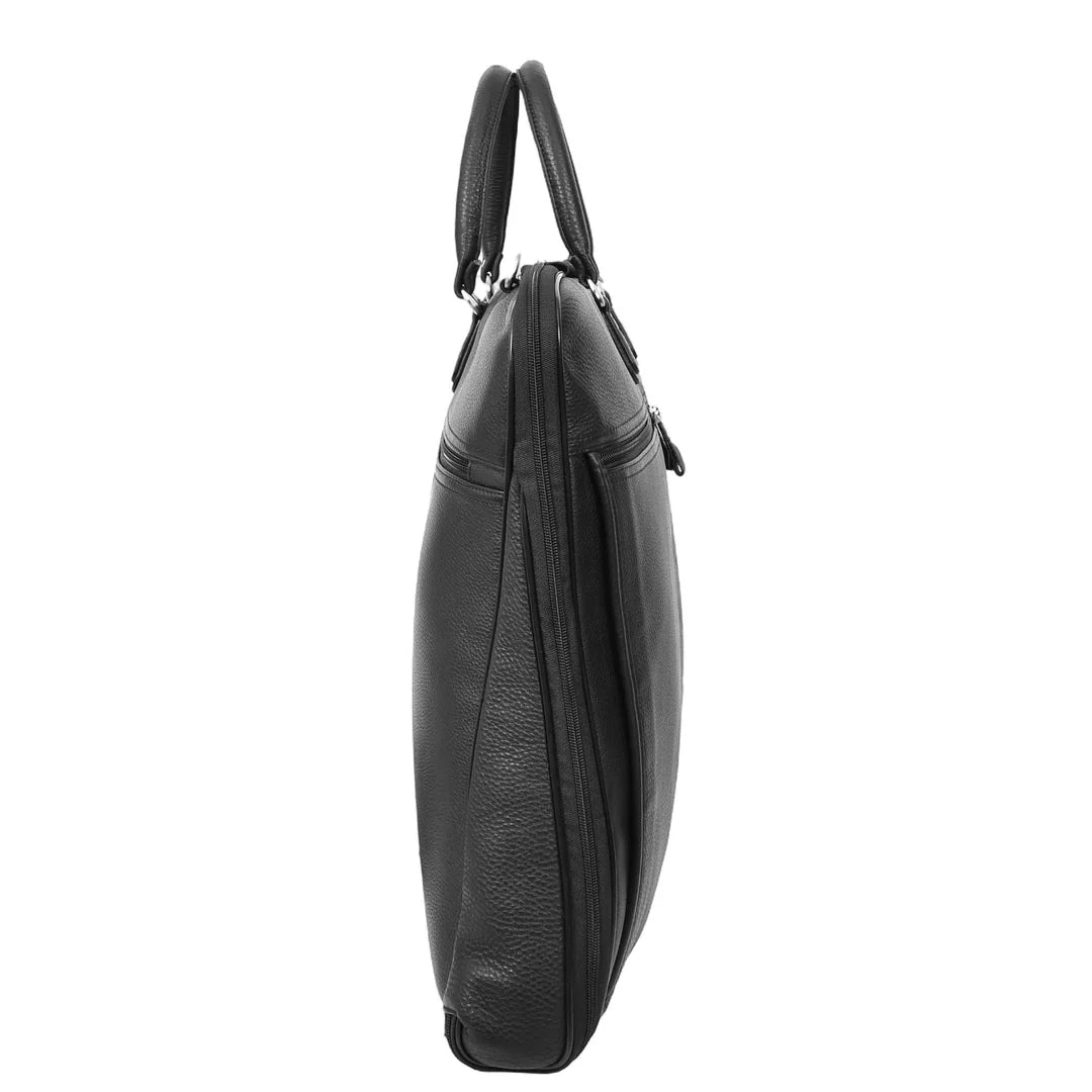 Genuine Leather Slim Suit Carrier Dress Garment Travel Bag Lared Black