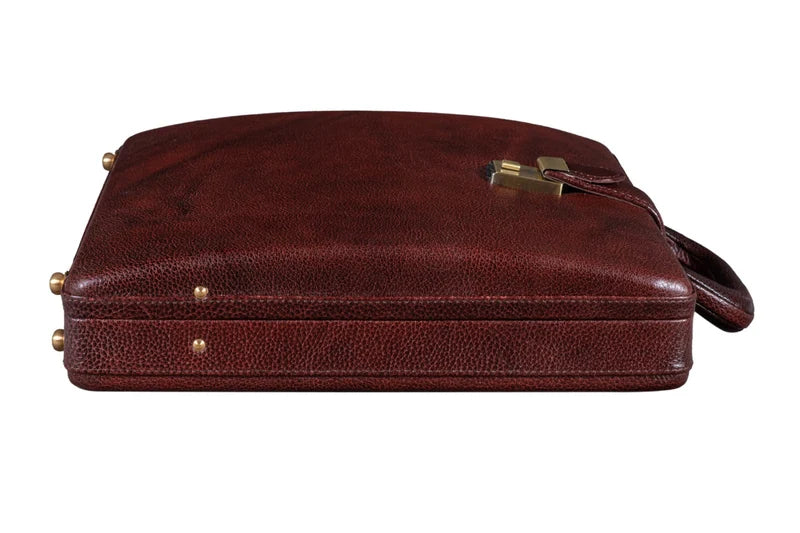 Executive Men's Leather Attache Briefcase BrownCherry Red