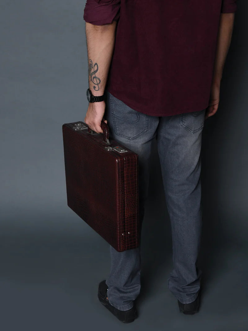 Executive Croco Leather BriefcaseSuitcase- Brown